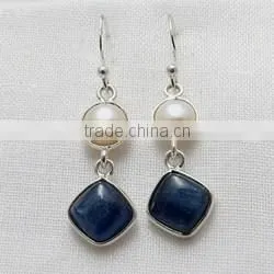 Real Natural Stone Pearl_Kyanite 925 Sterling Silver Earring, Fresh Silver Jewelry, Gemstone Silver Jewelry thumbnail-5