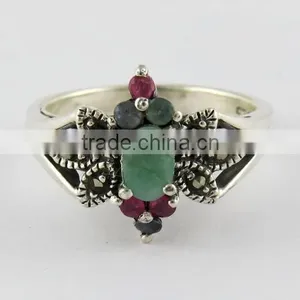Fantastic Marchasite Oxidized Ruby Ring, Oxidized Silver Jewellery, Silver Jewellery India thumbnail-1