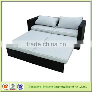 Fashion Outdoor Garden Furniture Brown and Black Rattan Folding Sofa Bed With Cushion-FN4003 thumbnail-1