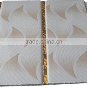 10'' Groove Printing Pvc Ceiling Panel With Shine Gold Strip G028-1 thumbnail-1