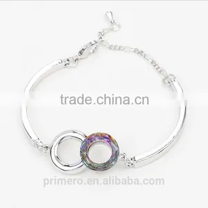 Luxury Fashion Bicyclic Colorful Crystal Platinum Plating Bracelet Bangle Wholesale thumbnail-4