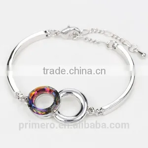 Luxury Fashion Bicyclic Colorful Crystal Platinum Plating Bracelet Bangle Wholesale thumbnail-6