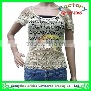 European Style Cotton Fashion Women Lace Crochet Shirts Fancy Lady Blouses and Tops thumbnail-1