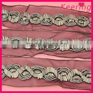 Elegant Gunmetal Color Beaded Sewing Trims WTP-1208 thumbnail-1