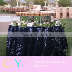 Glitz Sequin Navy Blue Wedding Tablecloth thumbnail-1