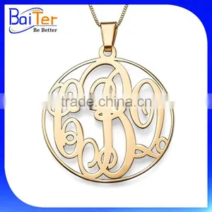 Stamped 925 Sterling Silver Engraved Monogram Pendant Charm Necklace Pendant thumbnail-2