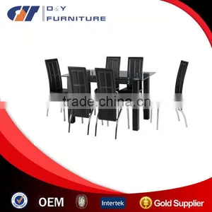 Clear Glass Dining Set With 6 Black Dining Chairs thumbnail-1