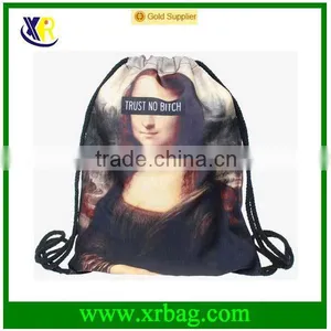 Mona Lisa Print Women's Daypacks Backpack Travel Sports Nylon Drawstring Bag thumbnail-1