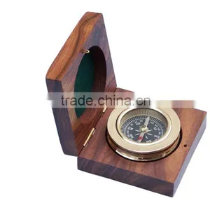 Beautiful Nautical Brass Paperweight Compass With Rosewood Box 13424 thumbnail-1