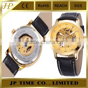 Transparent Automatic Watch Men's Black Leather Band Mechanical Wrist Watch Gold Stainless Steel Quartz Watch thumbnail-1