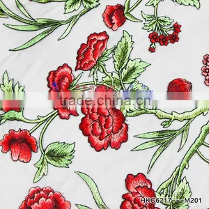 Amazing Indian Hand Decorated Embroidery Dress 3D Rose Floral Green Stem Embroider Texile Fabric for Summer Tunic Manufactory thumbnail-2