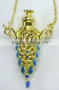 Vintage Rhinestone Epoxy Mini Bottle Perfume Flask Pendant Necklace thumbnail-1
