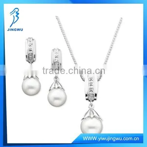 Freshwater Pearl and Diamond Necklace 925 Silver Jewelry Set thumbnail-1
