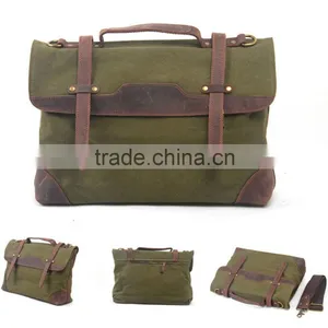 Durable Multi-purpose Waxed Canvas Vertical Men Leather Briefcase Bag Wholesale thumbnail-4