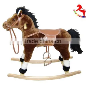 78*28*68cm Promotional Customized Light Brown Children Playful Plush Rocking Horse Toy thumbnail-1