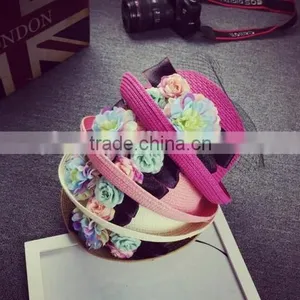 Factory Wholesale Handmade High Quality Beach Sun Hat Original Selling Flower Latest 2016 Straw Hat Wholesale thumbnail-3