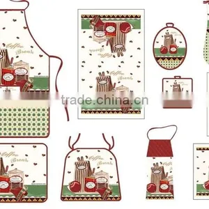 2016 Silk Screen Pigment Printing 3pcs Cotton Apron Set With Oven Mitten Pot Holder Set Free Samples China Supplier thumbnail-4
