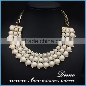 New Fashion Rhinestone Exaggerate White Tassel Bead Necklace Chain thumbnail-1