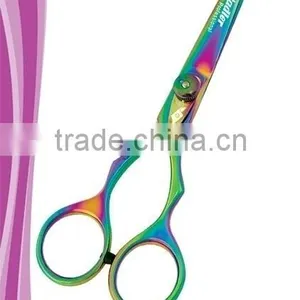 Golden Locks Hair Styling Shear 5 Inch Removable Finger Rest Adjustable Tension Dial PVD Rainbow Titanium Coated Finish thumbnail-1
