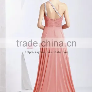 New One-shoulder Ruffle and Beaded Long Kaftan Pink Evening Dress thumbnail-3