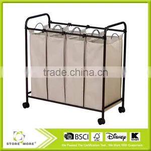 Rolling Quad Sorter Laundry Hamper With Natural Polyester Bags, Antique Bronze Frame thumbnail-1