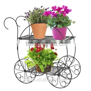Garden Decoration Vintage 2 Tiered Garden Cart Metal Plant Stand thumbnail-2