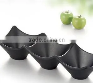 A5 Black Melamine 3 Section Divided Plastic Dipping Dish Relish Tray thumbnail-1