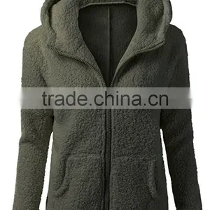 Women's Winter Autumn Clothing China Full Zip Lightweight Long Sleeve Zipper Up Teddy Sherpa Fleece Hoodie Sweatshirt Jackets thumbnail-2