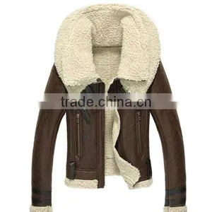 2014 Brown Lamb Wool Shearling Women Leather Jacket With Fur Collar thumbnail-1