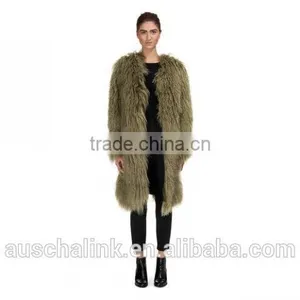 Best Selling Fashion Green Sheepskin Long Coats for Ladies thumbnail-1