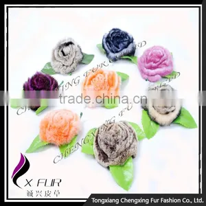 CX-A-33 High Quality Genuine Rex Fur Flower Decoration Brooches Pin thumbnail-1