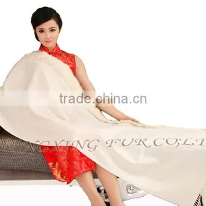 CX-B-P-41F New Product Noble Cape Brand Name Shawl Hand Made Wholesale Cashmere And Rabbit Fur Trim Cape thumbnail-3