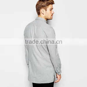 Mens Slim Fit Flanel Shirt in Grey Custom Long Sleeve Casual Shirts for Men thumbnail-2