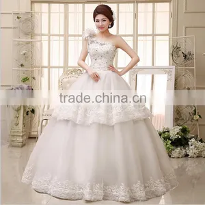 Wholesale Flowers High Low Lace Layer Sweet Wedding Dress Tie Back Drilling Single Shoulder Wedding Dress thumbnail-5