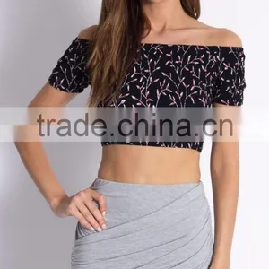 New Style Cute Floral Print off Shoulder Women Fashion Top thumbnail-6