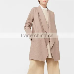Grey and Medium Brown Unstructured Design Welt Pockets Wide Lapels Wool Coat thumbnail-6