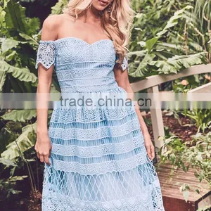 Crochet Chemical Lace Trim Sweetheart Neck off Shoulder Midi Party Dress thumbnail-6