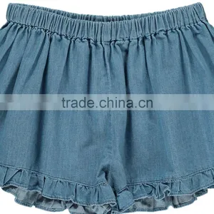 2017 Hot Sale Soft Denim Ruffle Shorts Denim Blue Wholesale Girls Custom Ruffle Icing Pants thumbnail-3
