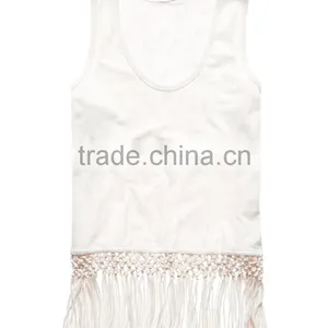 2016 Guangzhou Shandao Fashion Design Summer Casual Sleeveless Tassels Bottom Round Neck White Cotton New Style Top For Girls thumbnail-4