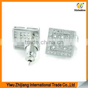 2017 New Fashion Set Auger Inlay Zircon Platinum Plating Double Square Silver Earrings thumbnail-1