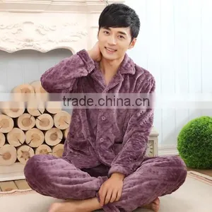 Hot Selling Flannel Fleece Men Sleepwear Brown Thick Keep Warm and Low Price thumbnail-3