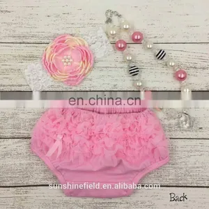 Baby Bloomers Matching Baby Headband and Chunky Necklace Baby Girl Diaper Covers thumbnail-4