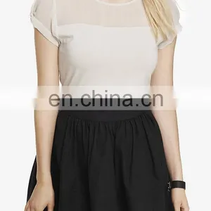 CHEFON Sheer Chiffon Yoke Twisted Sleeve Women Office Blouses for Uniform Short Sleeve thumbnail-1