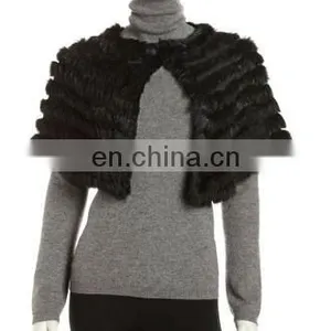 Rabbit Fur Knit Open-front Wrap/ Dyed Black thumbnail-1