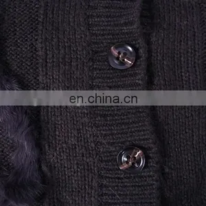 Raccoon and Rabbit Fur Trimming Cape Cloak With Buttons for Women Knitwear European Style thumbnail-6
