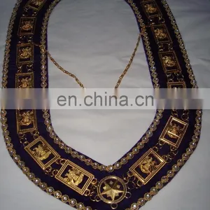 SCOTTISH RITE 32ND DEGREE DOWN WING'S GOLD FINISH METAL CHAIN COLLAR PURPLE thumbnail-2