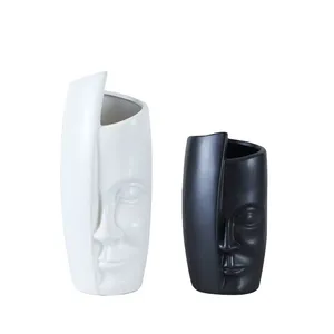 Creativity Matte White Black Face Ceramic Vase Decor Decoration, Flower Arrangement thumbnail-5