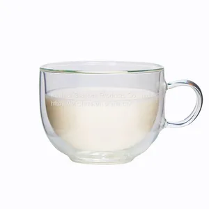 Logo Customized Double Walled Glass Bowl With Handle Doule Layer Glass Bowl For Salad Oatmeal Bowl thumbnail-4