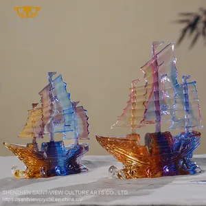 Home Craft Accessory Liuli Crystal Fengshui Decorative Blessing Dragon Boat Craft Good Luck Ornaments Factory thumbnail-5