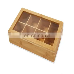 High Quality New Design Premium Bamboo Tea Box With Lid 8 Storage Sections Kitchen & Tabletop Storage Bins Pantry Organizer thumbnail-5